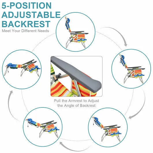 2-Pack Folding Backpack Beach Chair 5-Position Outdoor Reclining Chairs with Pil