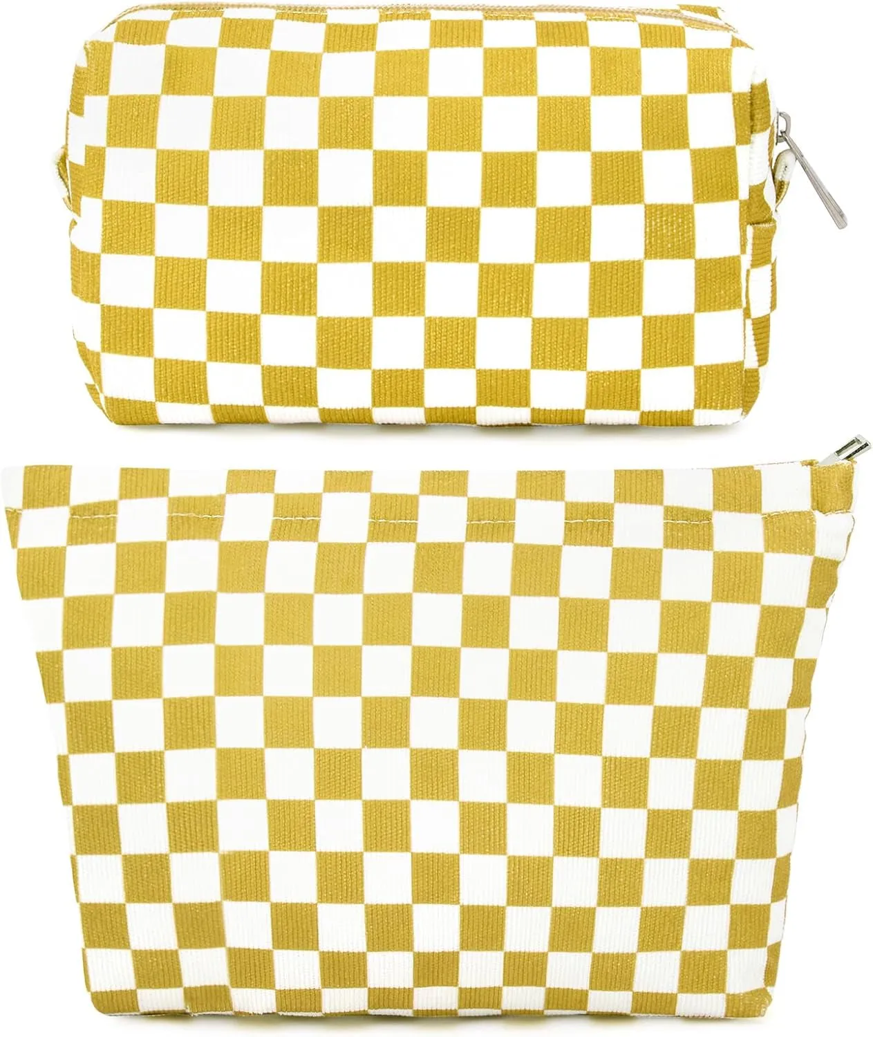 2 Pieces Makeup Bag Large Checkered Cosmetic Bag Capacity Canvas Mix Travel Toiletry Bag Organizer Cute Makeup Brushes Aesthetic Accessories Storage Bag for Women, Checkered Mix Rose Red