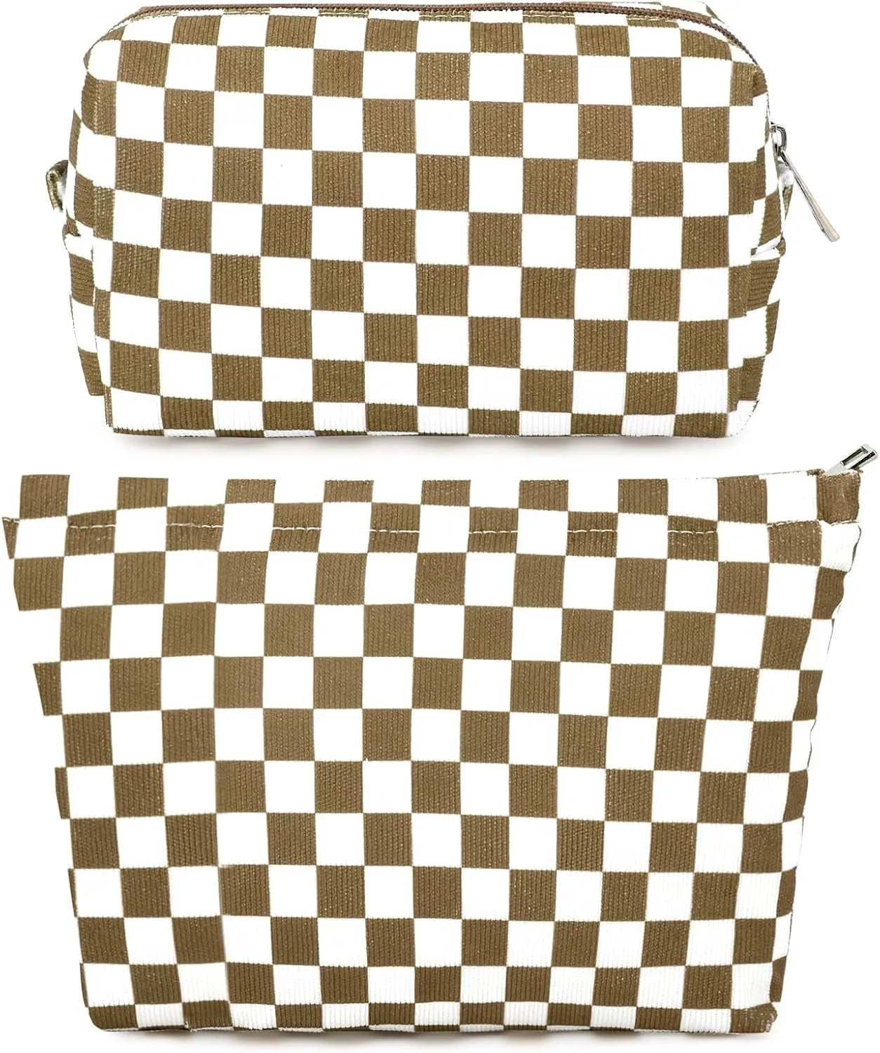 2 Pieces Makeup Bag Large Checkered Cosmetic Bag Capacity Canvas Mix Travel Toiletry Bag Organizer Cute Makeup Brushes Aesthetic Accessories Storage Bag for Women, Checkered Mix Rose Red