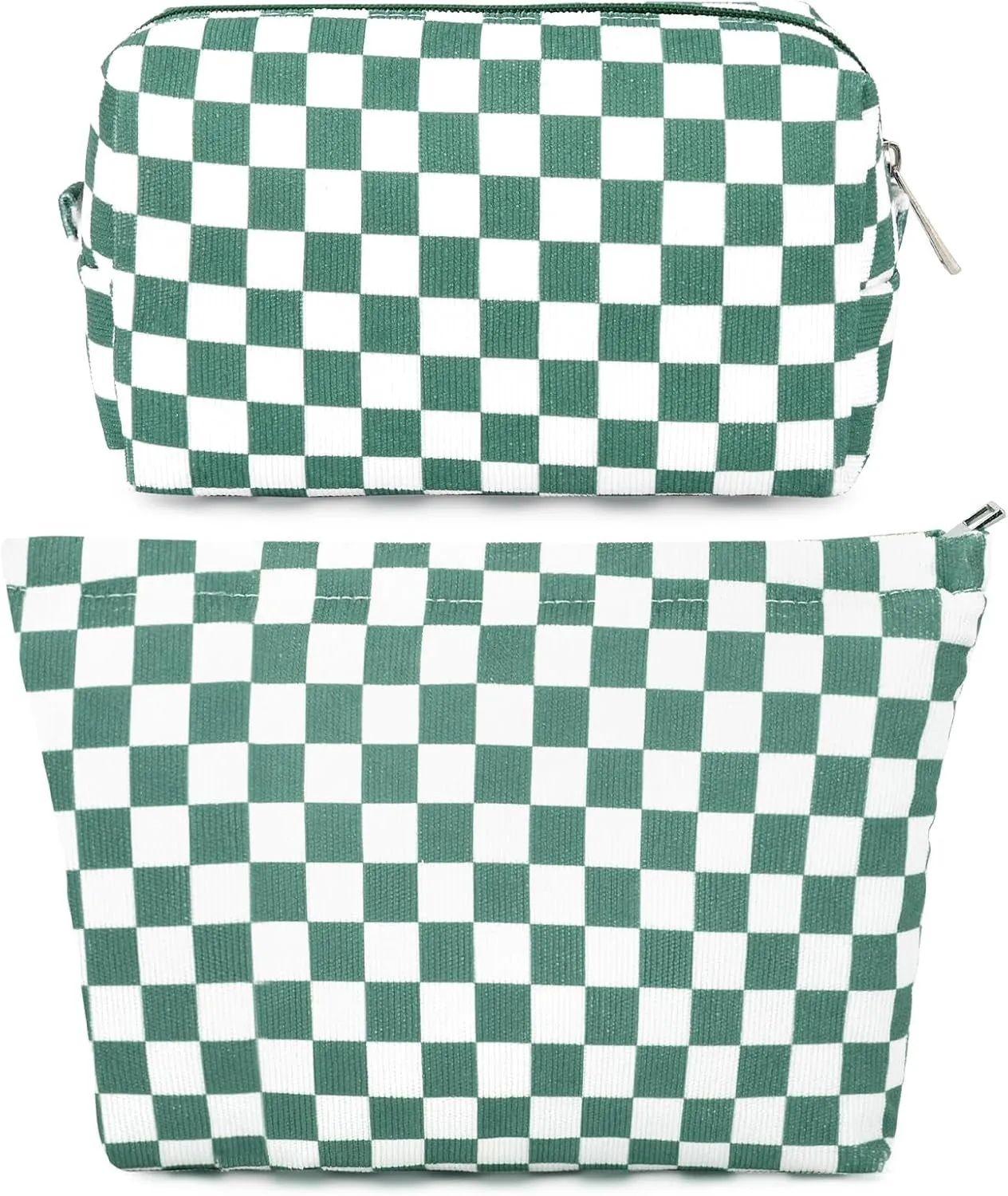 2 Pieces Makeup Bag Large Checkered Cosmetic Bag Capacity Canvas Mix Travel Toiletry Bag Organizer Cute Makeup Brushes Aesthetic Accessories Storage Bag for Women, Checkered Mix Rose Red