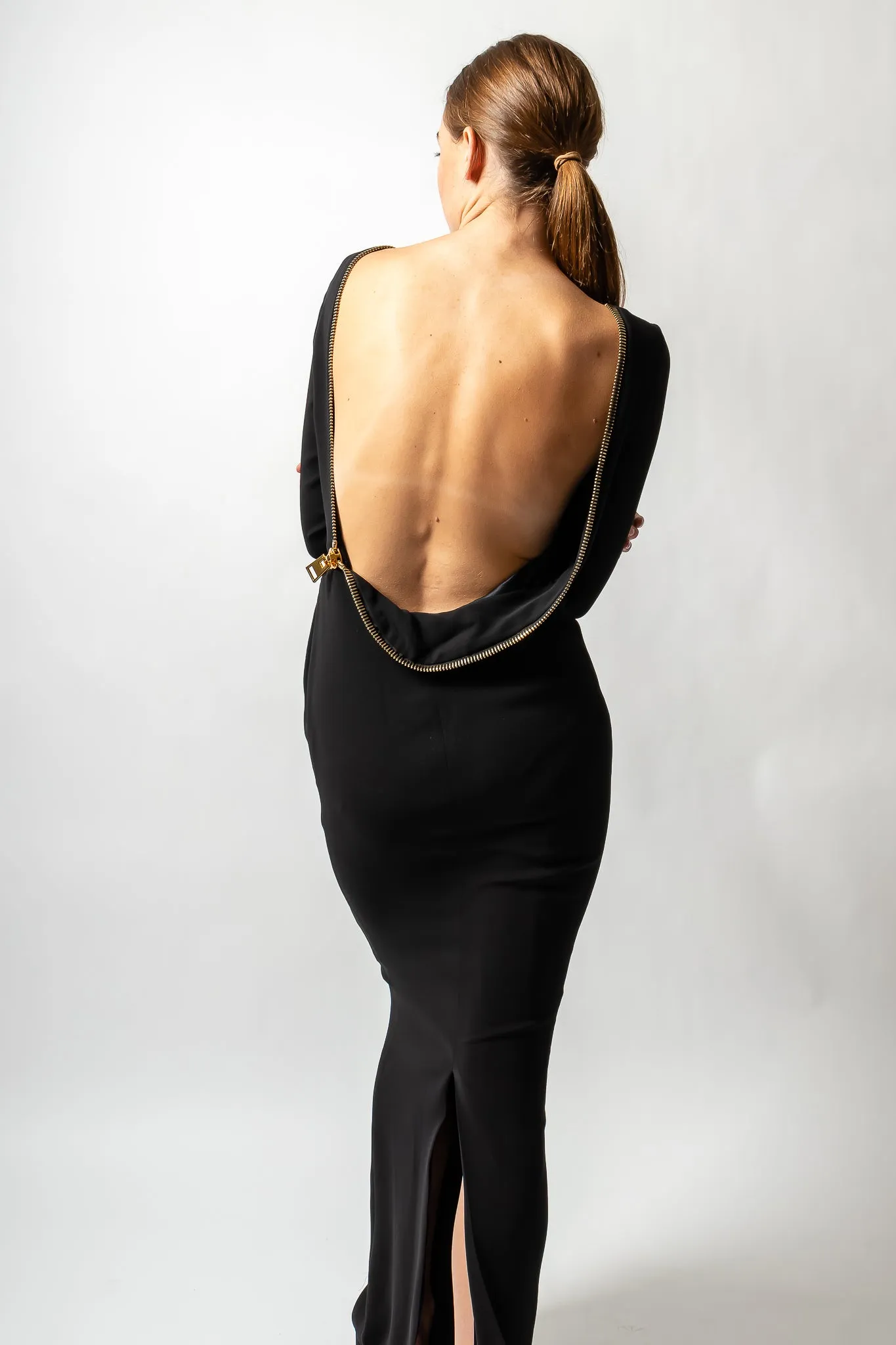 2012 A/W Plunge Back Zipper Gown