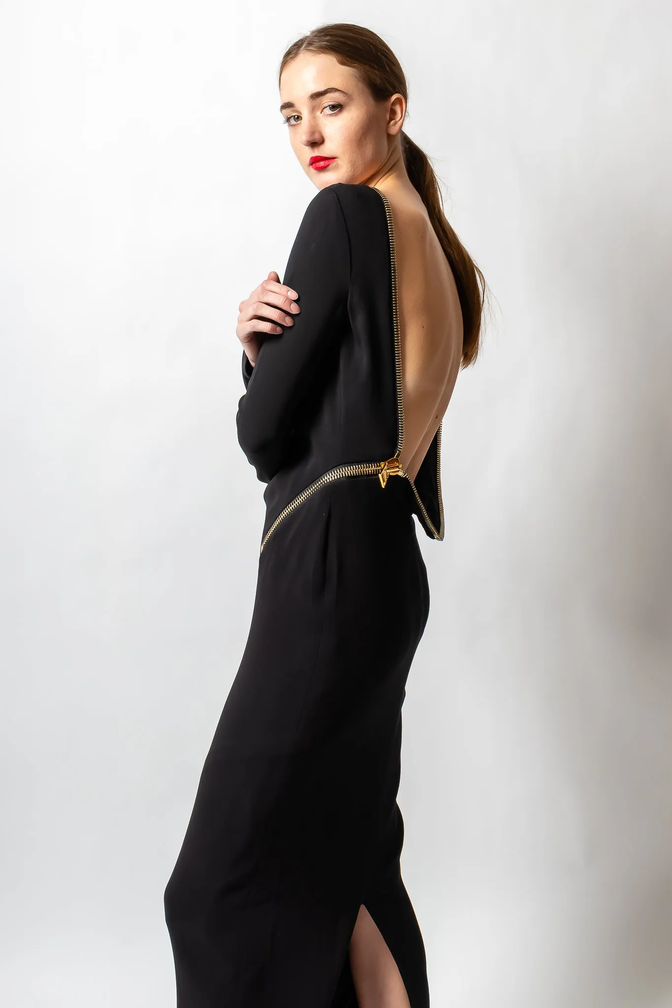 2012 A/W Plunge Back Zipper Gown