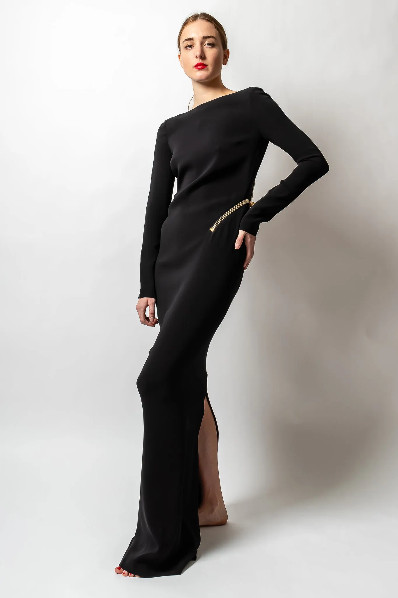 2012 A/W Plunge Back Zipper Gown