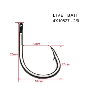 20Pcs Chemically Sharpened 4X Strong Live Bait Hooks Size 2/0 Fishing Tackle