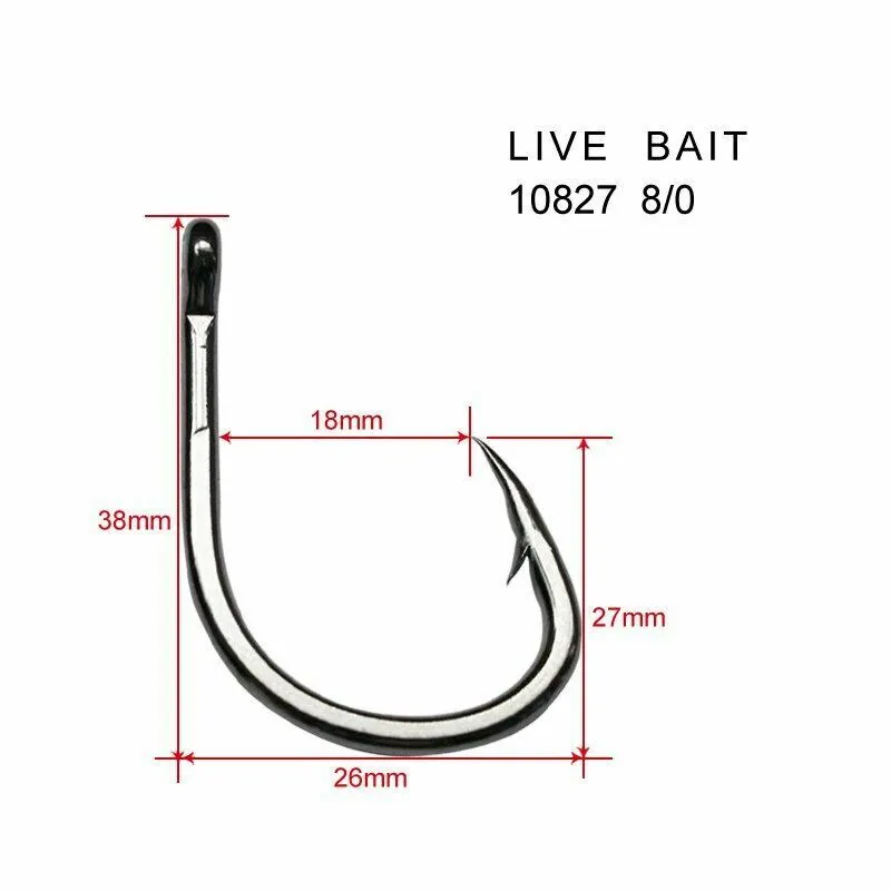 20Pcs Chemically Sharpened 4X Strong Live Bait Hooks Size 8/0 Fishing Tackle