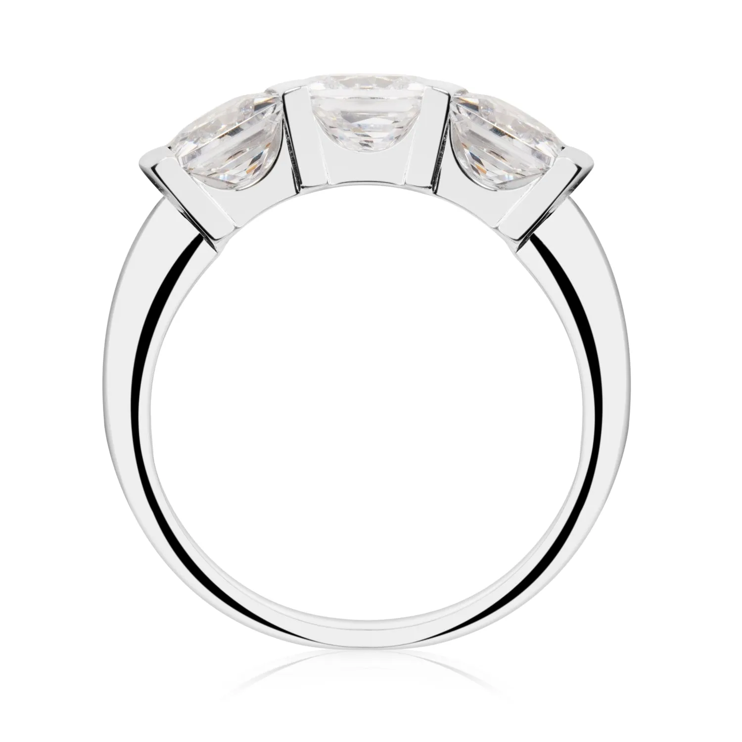 2.10 CTW Sterling Silver Princess Square Cut Cubic Zirconia Three-Stone Ring Size 6
