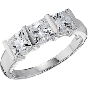 2.10 CTW Sterling Silver Princess Square Cut Cubic Zirconia Three-Stone Ring Size 6
