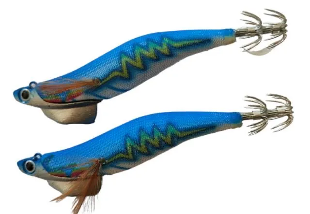 2pcs Squid Jigs Shrimp jig Luminous body Glow in Dark 3.0, 3.5 BLUE