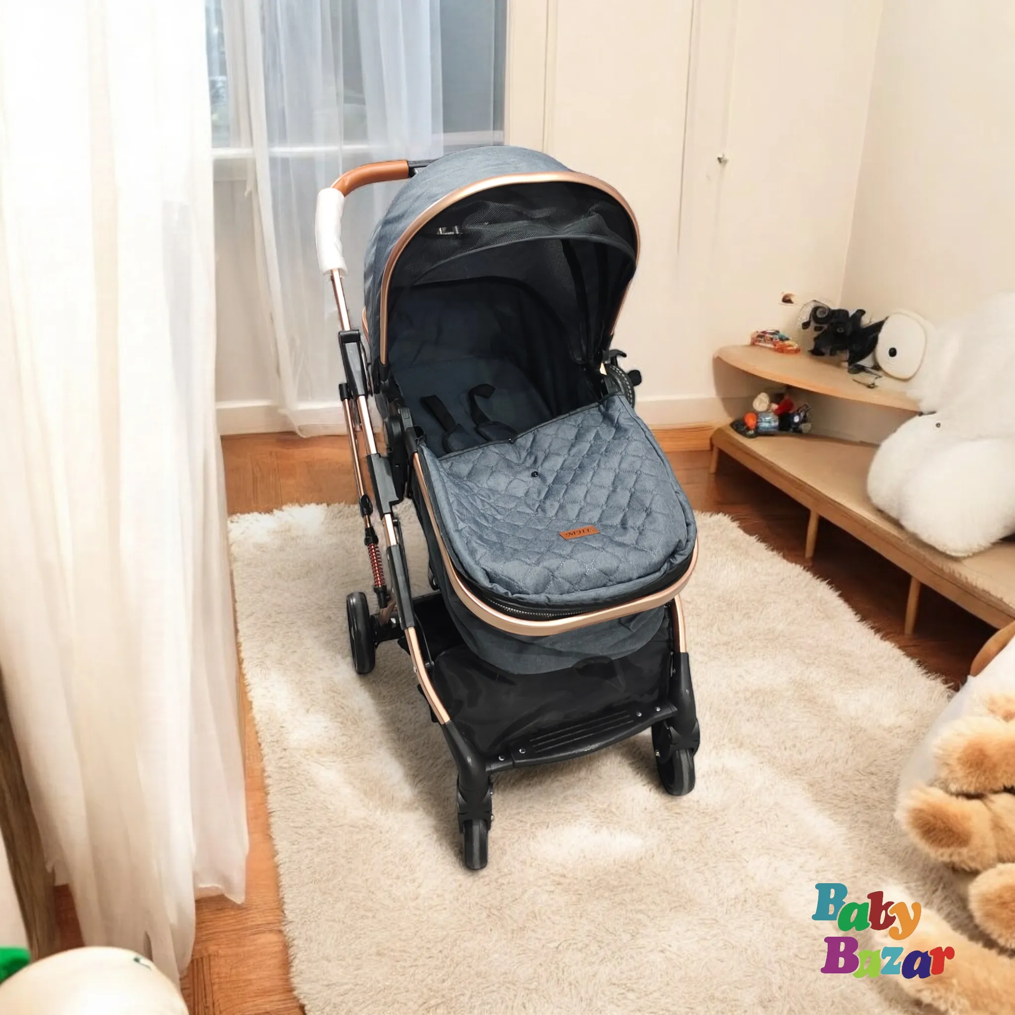 3-in-1 Multi-Functional Baby Stroller with Reversible Handle, Adjustable Recline, and Large Storage Basket