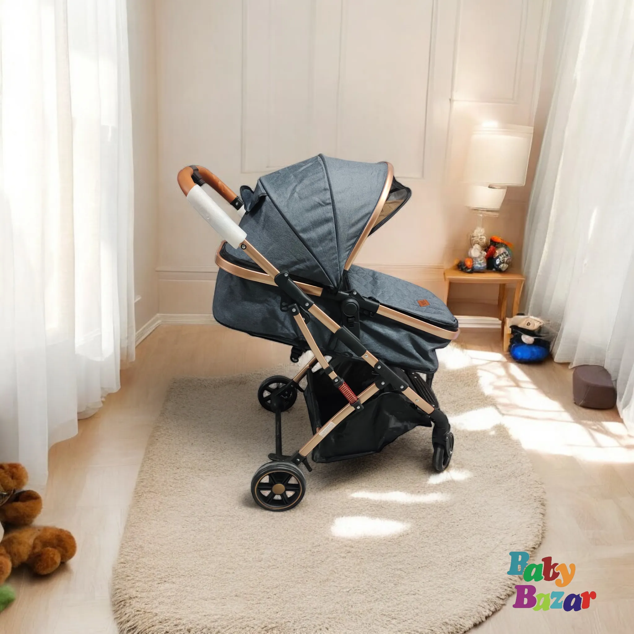 3-in-1 Multi-Functional Baby Stroller with Reversible Handle, Adjustable Recline, and Large Storage Basket