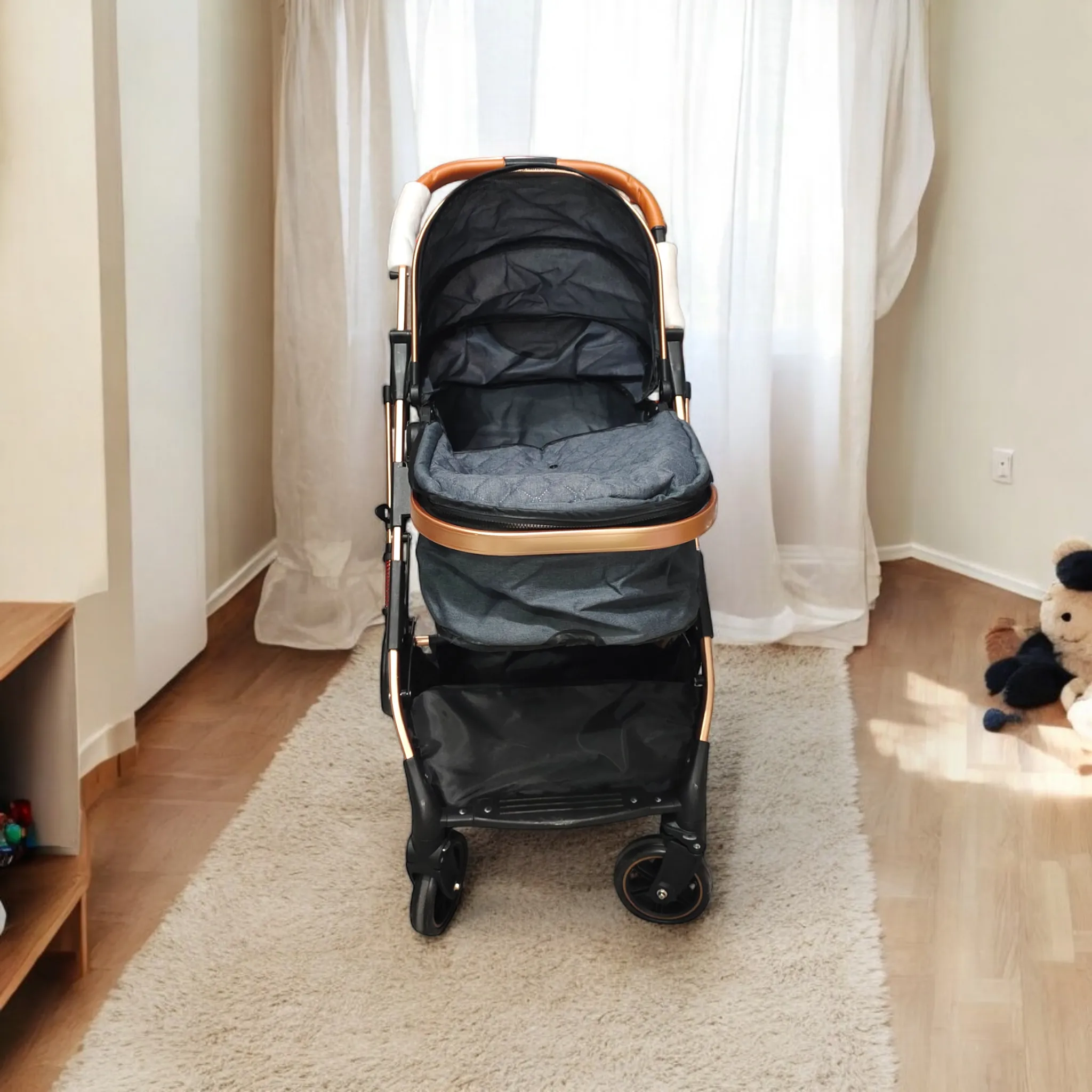 3-in-1 Multi-Functional Baby Stroller with Reversible Handle, Adjustable Recline, and Large Storage Basket