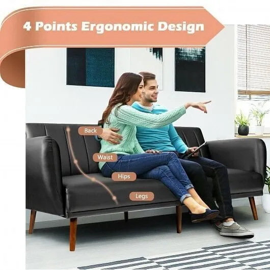 3 Seat Convertible Sofa Bed with Adjustable Backrest for Living Room-Black - Col