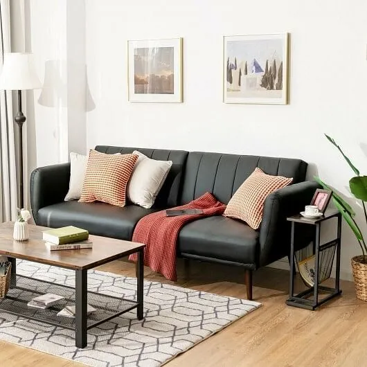 3 Seat Convertible Sofa Bed with Adjustable Backrest for Living Room-Black - Col