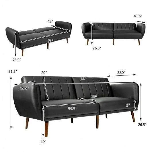 3 Seat Convertible Sofa Bed with Adjustable Backrest for Living Room-Black - Col