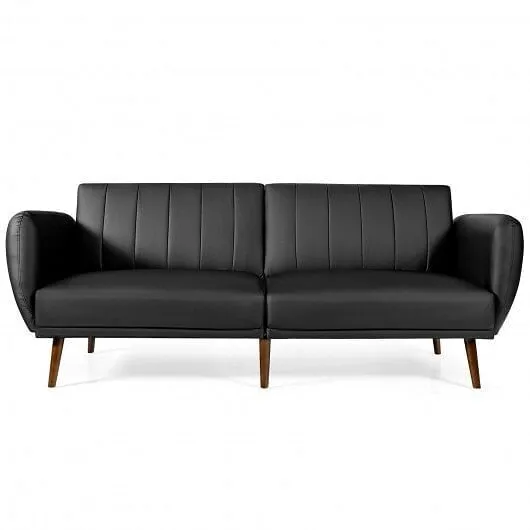 3 Seat Convertible Sofa Bed with Adjustable Backrest for Living Room-Black - Col