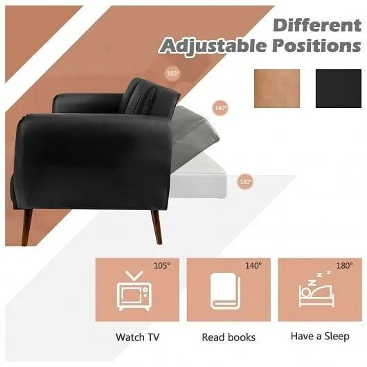 3 Seat Convertible Sofa Bed with Adjustable Backrest for Living Room-Black - Col