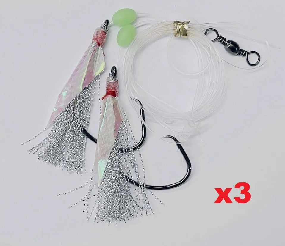 3 x 8/0 Chemically Sharpened Reef Catcher  Flash Reef Rig Fishing Tackle