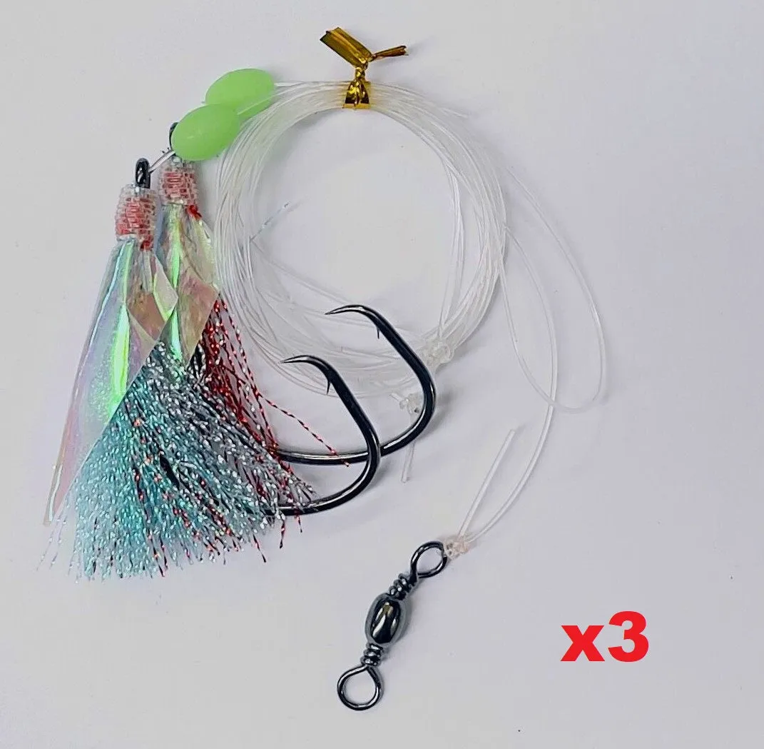 3 x 8/0 Chemically Sharpened Reef Catcher  Flash Reef Rig Fishing Tackle