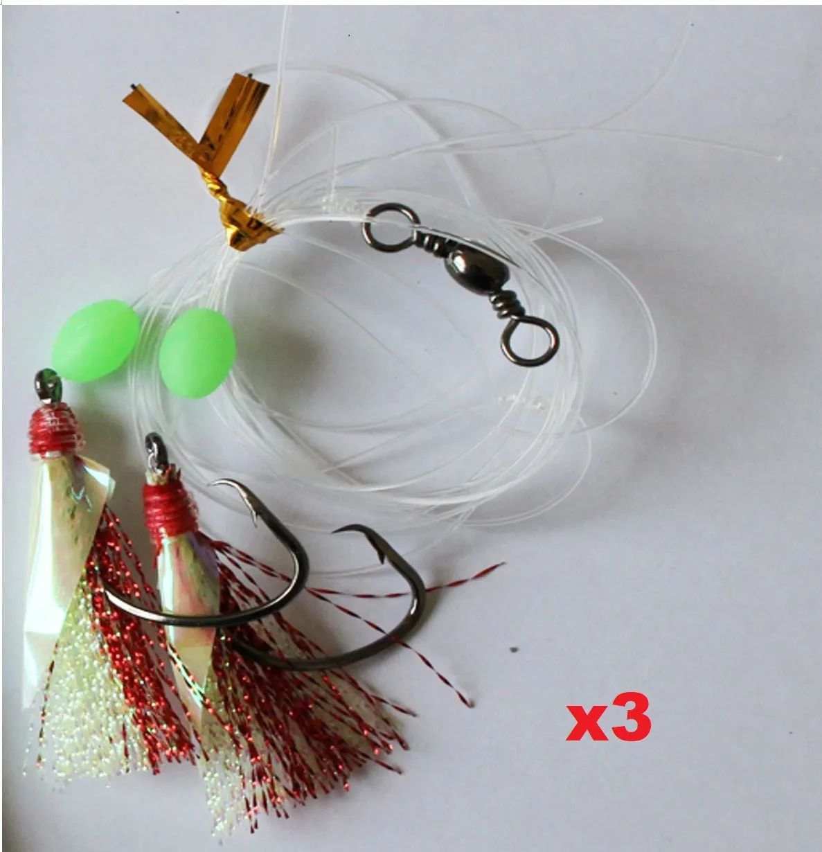 3 x 8/0 Chemically Sharpened Reef Catcher  Flash Reef Rig Fishing Tackle