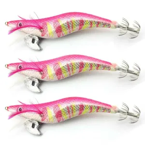 3 X High Quality Fishing Squid Jigs Colour Pink / 110