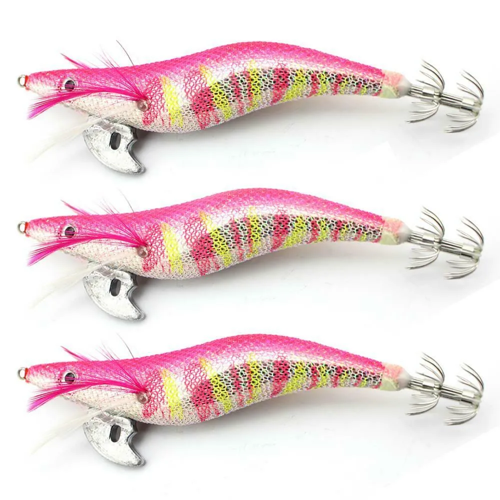 3 X High Quality Fishing Squid Jigs Colour Pink / 110