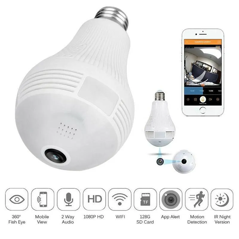 360 Degree Wireless Panoramic Home Security WiFi Fisheye Bulb Camera
