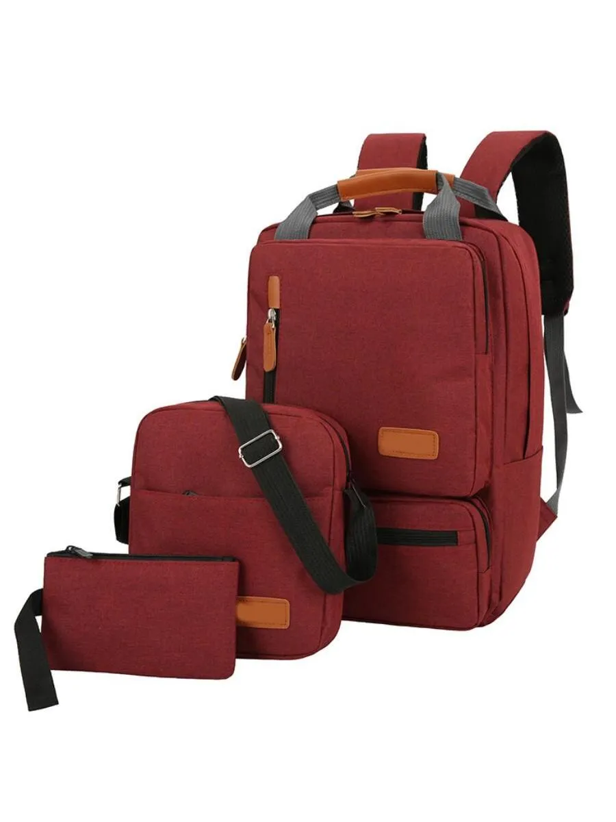 3pcs Backpack Set, USB Large-Capacity Business Computer Backpack Crossbody Bag Wristlet Bag
