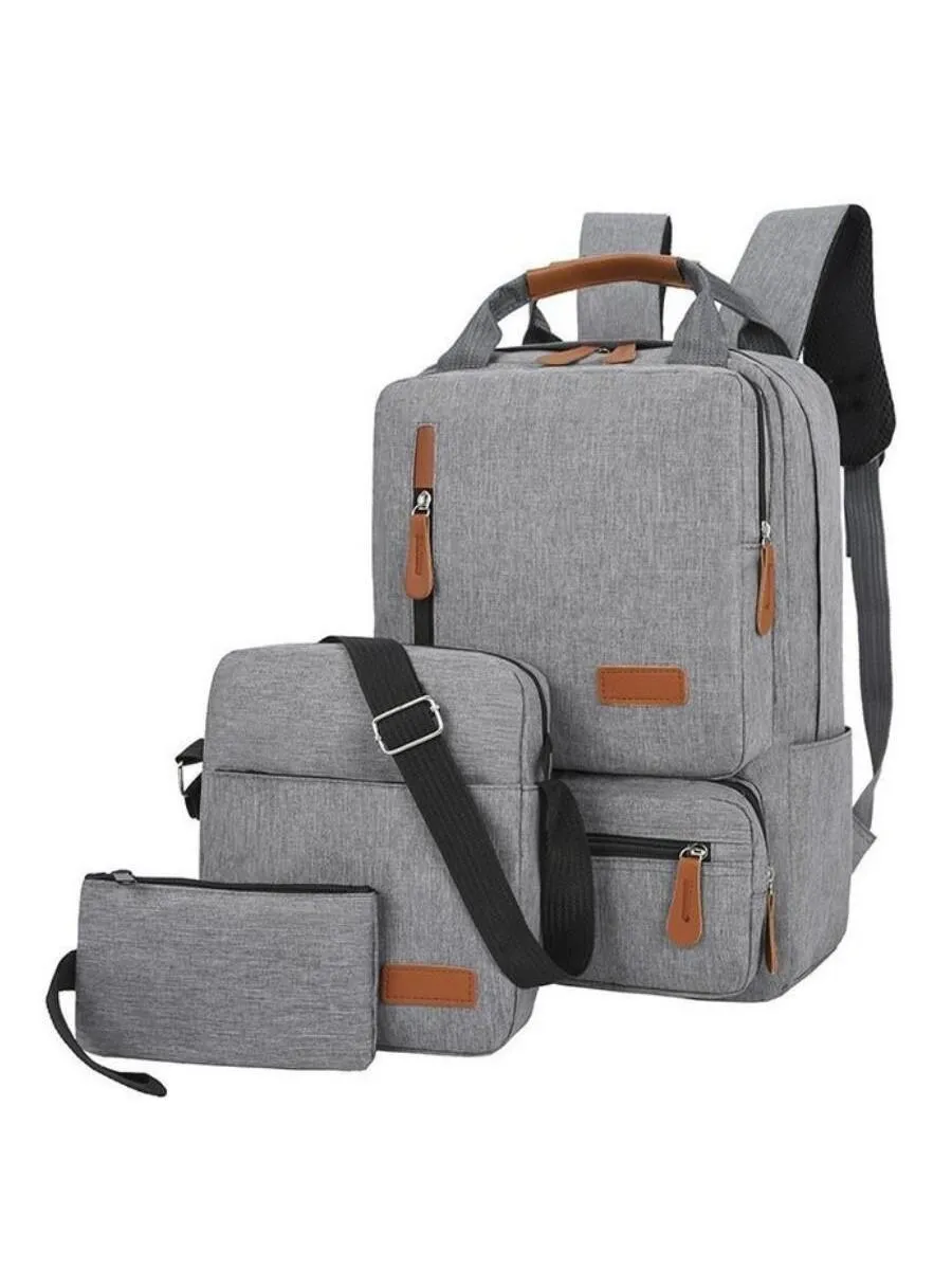 3pcs Backpack Set, USB Large-Capacity Business Computer Backpack Crossbody Bag Wristlet Bag