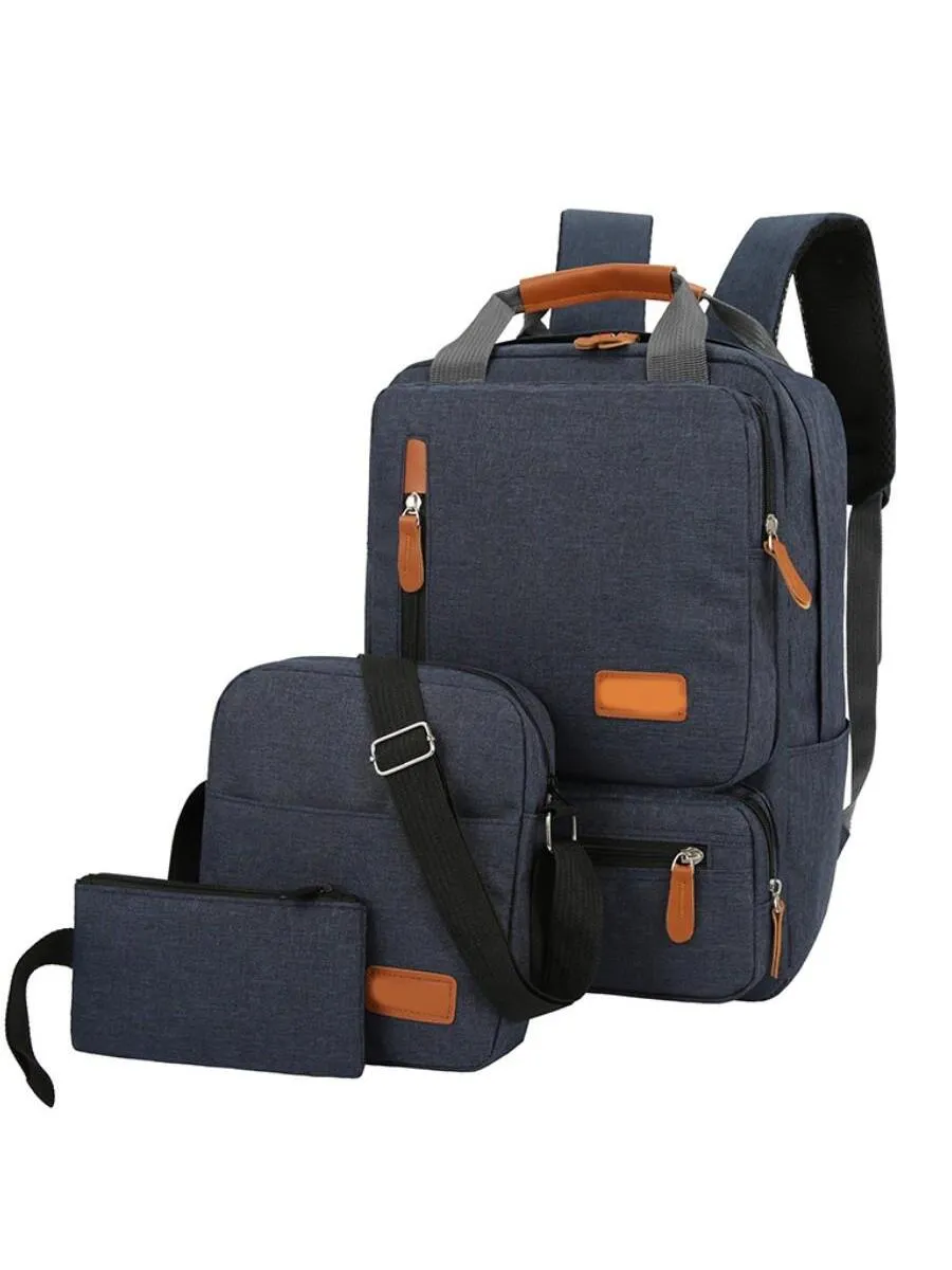 3pcs Backpack Set, USB Large-Capacity Business Computer Backpack Crossbody Bag Wristlet Bag