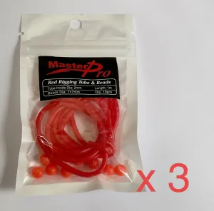 3x Red Fishing Soft Tubes In Dia 2.0mm Length 1 Metre & 10 Beads Fishing Tackle