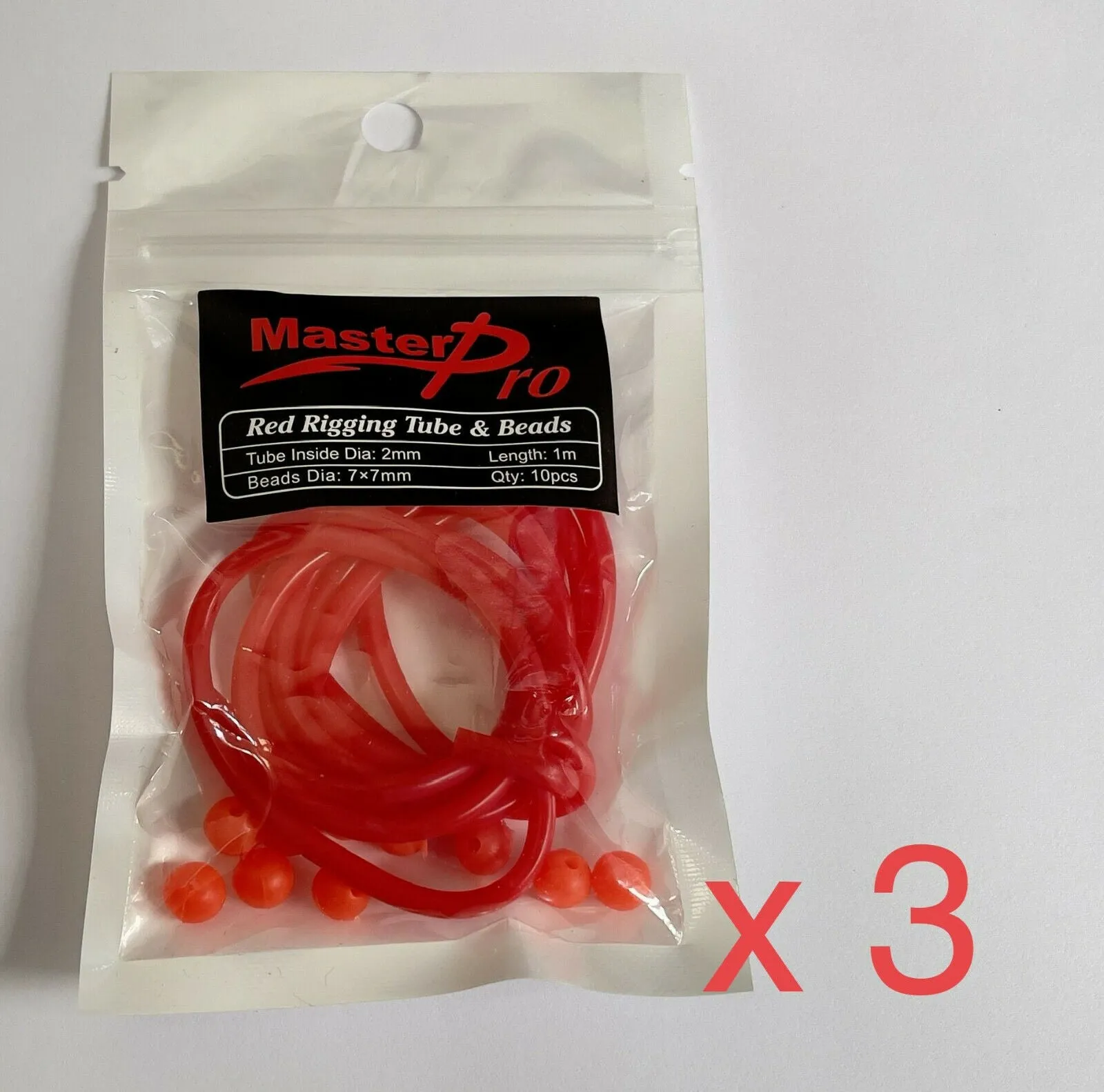 3x Red Fishing Soft Tubes In Dia 2.0mm Length 1 Metre & 10 Beads Fishing Tackle