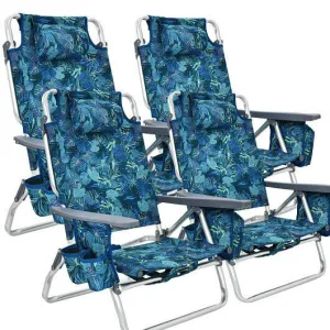 4-Pack 5-Position Outdoor Folding Backpack Beach Reclining Chair with Pillow-Nav