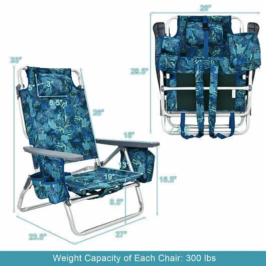 4-Pack 5-Position Outdoor Folding Backpack Beach Reclining Chair with Pillow-Nav