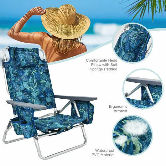 4-Pack 5-Position Outdoor Folding Backpack Beach Reclining Chair with Pillow-Nav