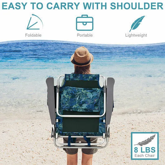 4-Pack 5-Position Outdoor Folding Backpack Beach Reclining Chair with Pillow-Nav