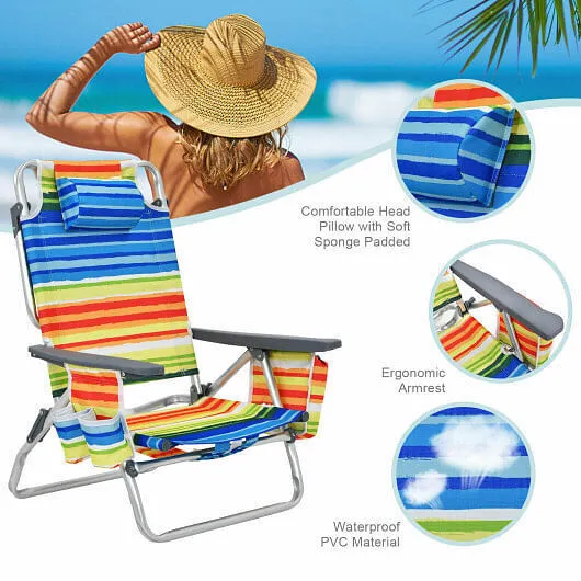 4-Pack 5-Position Outdoor Folding Backpack Beach Reclining Chair with Pillow-Yel