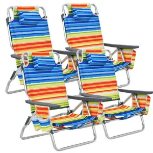 4-Pack 5-Position Outdoor Folding Backpack Beach Reclining Chair with Pillow-Yel