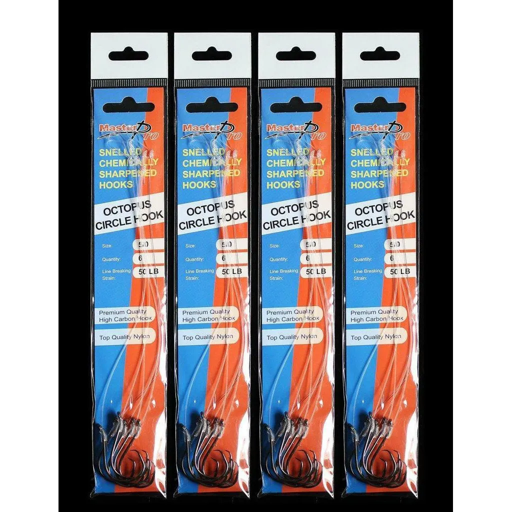 4 Packs Of 6, Masterpro Pre Tied / Snelled Octopus Circle Hooks Size 5/0-6/0 Fishing Tackle