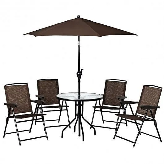4 Pieces Folding Dining Chairs with Smooth Armrests and Sling Back - Color: Brow