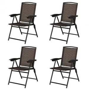 4 Pieces Folding Dining Chairs with Smooth Armrests and Sling Back - Color: Brow