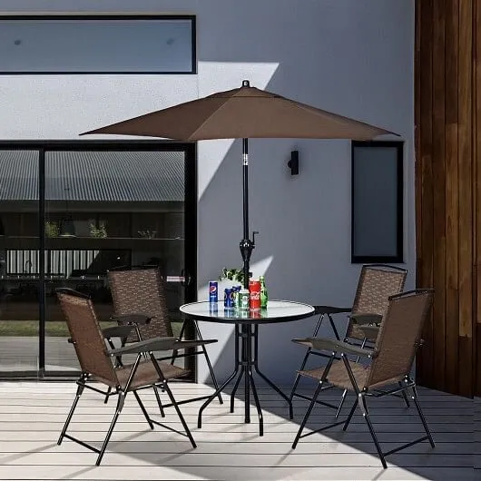 4 Pieces Folding Dining Chairs with Smooth Armrests and Sling Back - Color: Brow