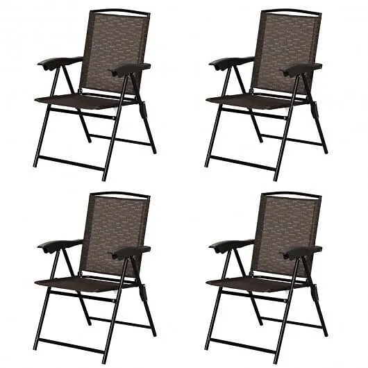 4 Pieces Folding Dining Chairs with Smooth Armrests and Sling Back - Color: Brow