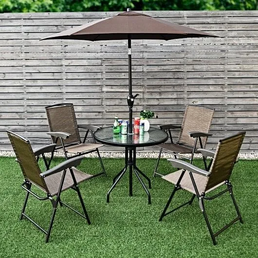 4 Pieces Folding Dining Chairs with Smooth Armrests and Sling Back - Color: Brow