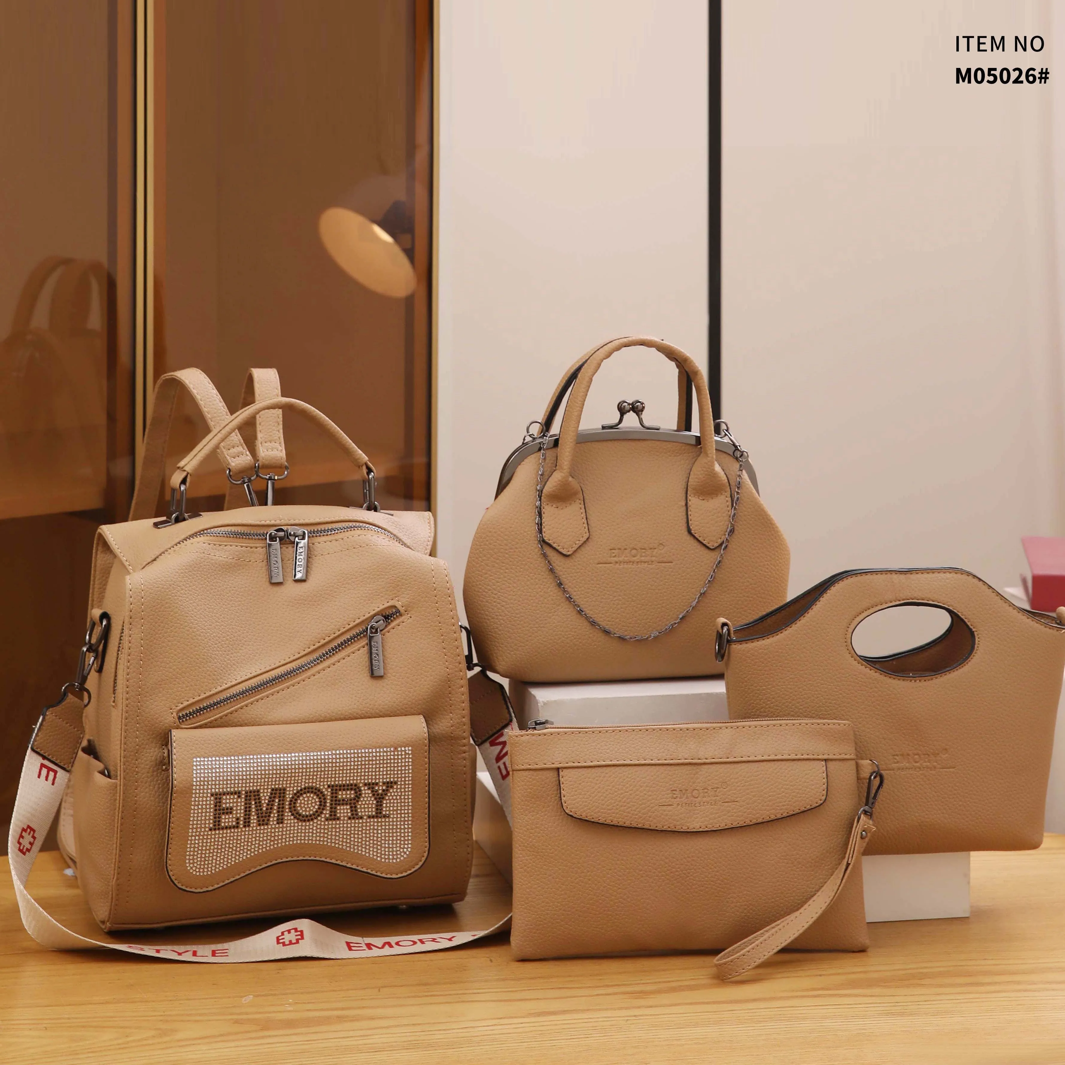 4PCS Vintage Convertible Backpack Set, Retro Fashion Tote Bag, Women's Casual Handbag & Shoulder Purse & Wristlet