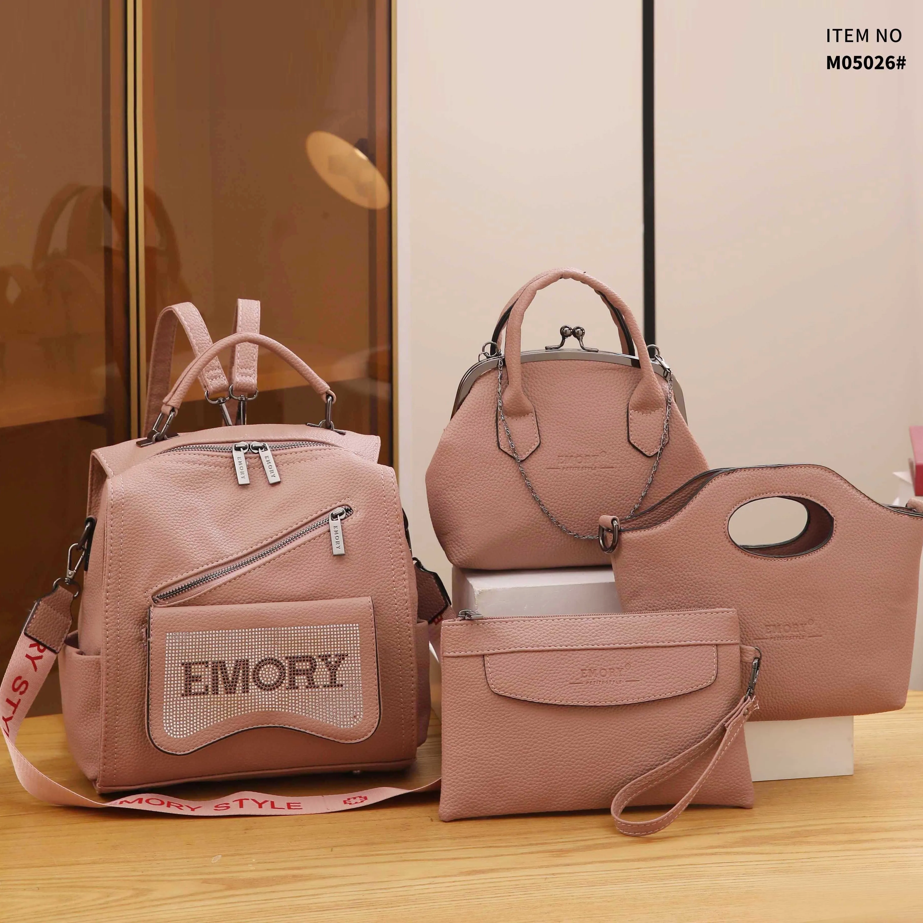 4PCS Vintage Convertible Backpack Set, Retro Fashion Tote Bag, Women's Casual Handbag & Shoulder Purse & Wristlet