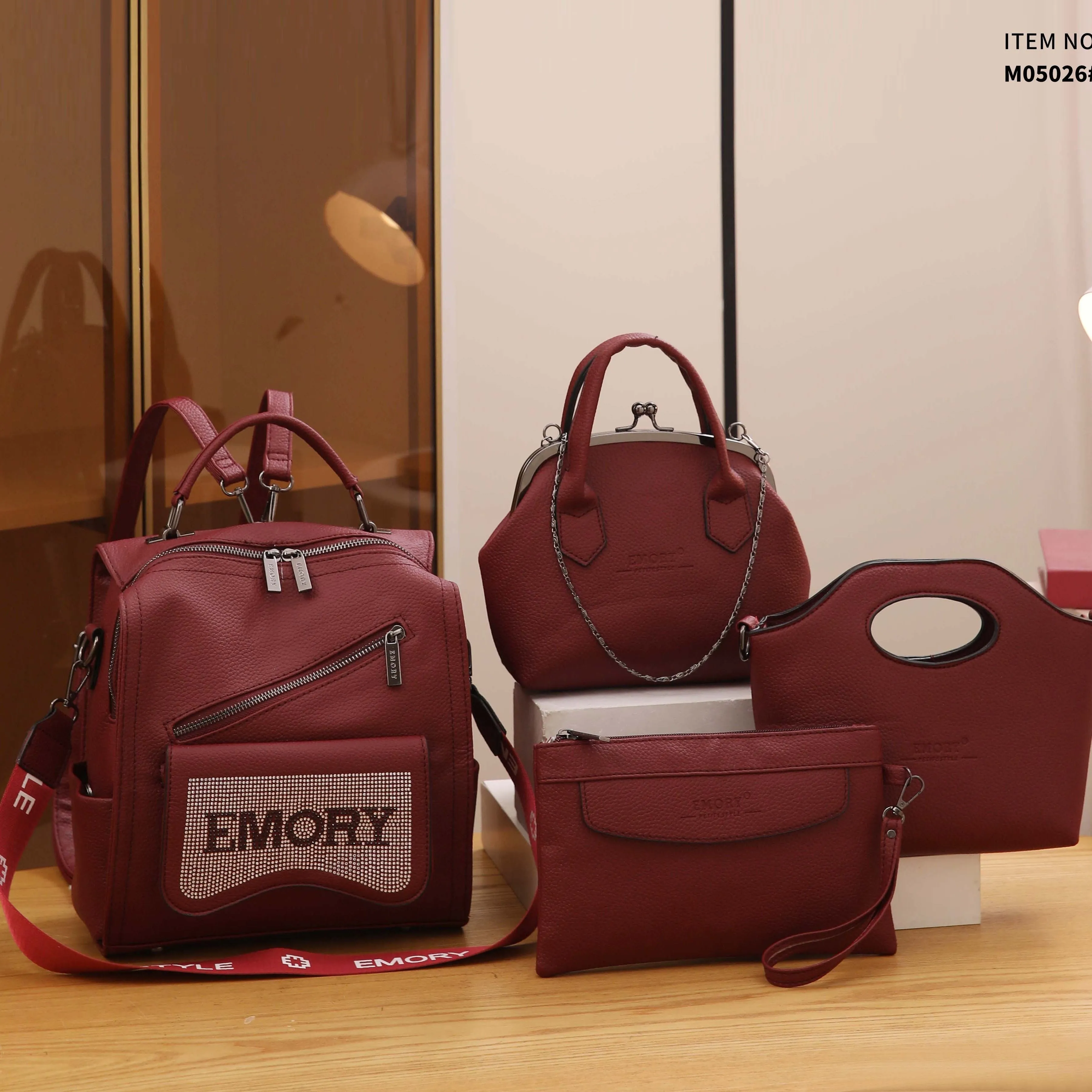 4PCS Vintage Convertible Backpack Set, Retro Fashion Tote Bag, Women's Casual Handbag & Shoulder Purse & Wristlet