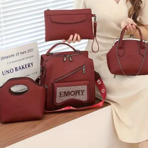 4PCS Vintage Convertible Backpack Set, Retro Fashion Tote Bag, Women's Casual Handbag & Shoulder Purse & Wristlet