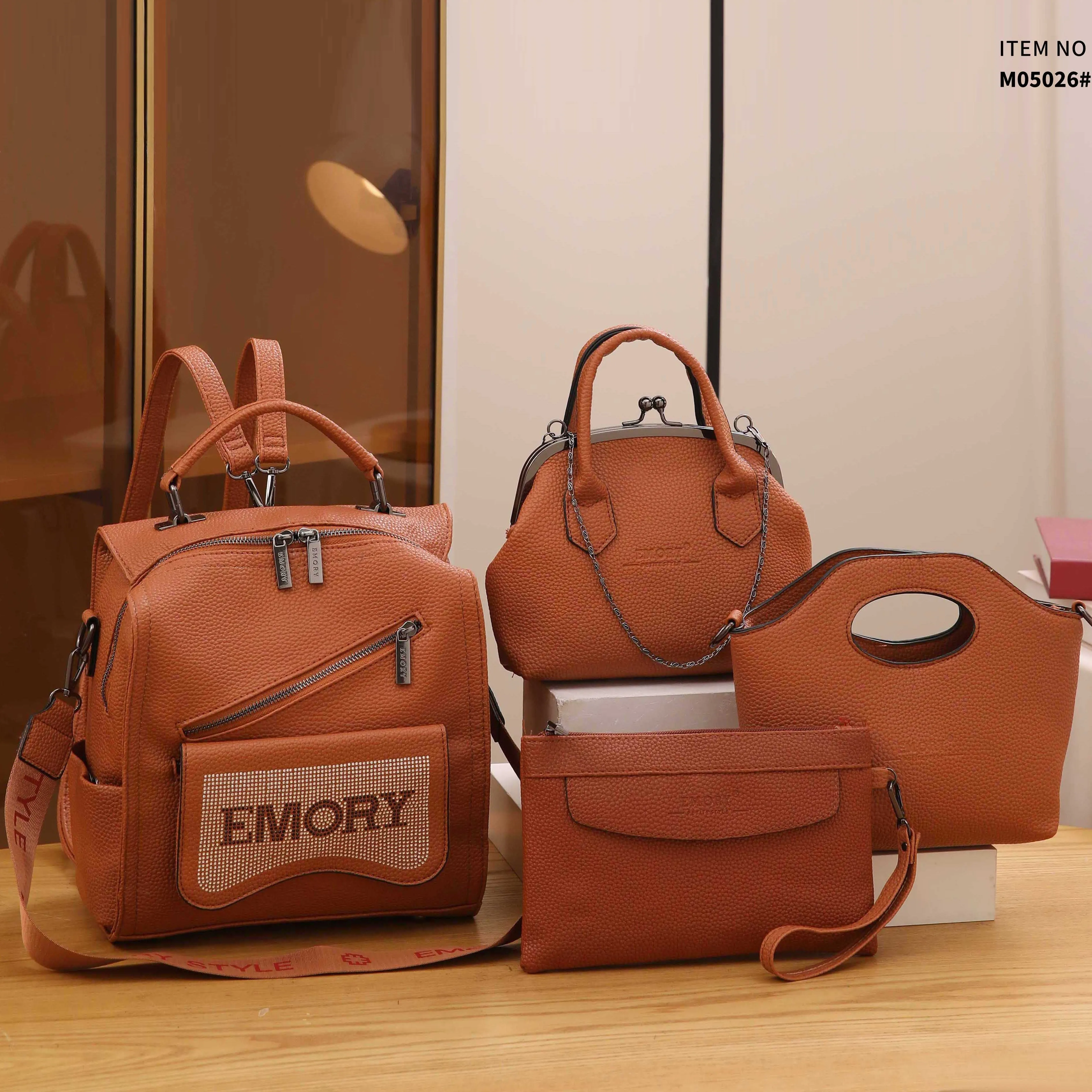 4PCS Vintage Convertible Backpack Set, Retro Fashion Tote Bag, Women's Casual Handbag & Shoulder Purse & Wristlet