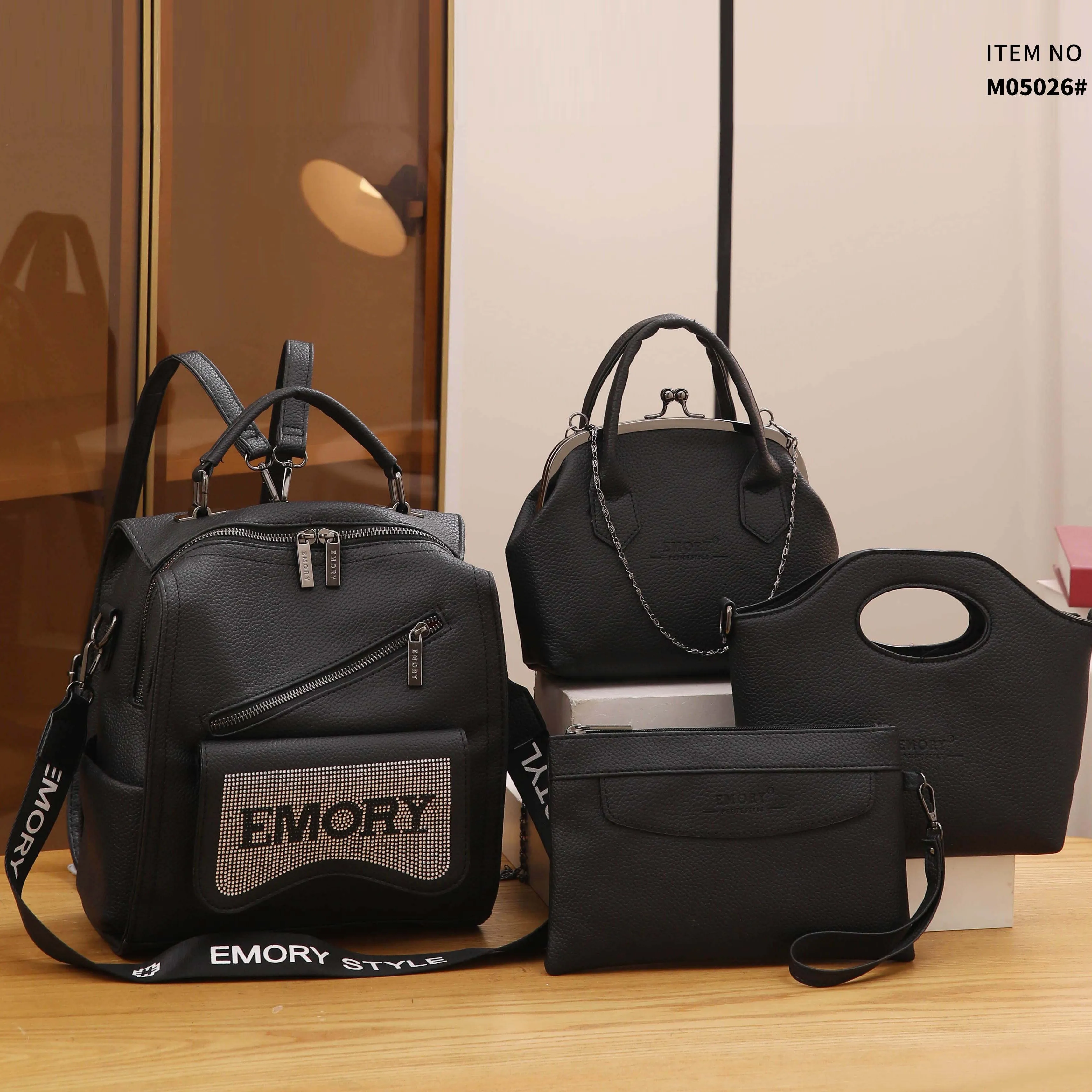 4PCS Vintage Convertible Backpack Set, Retro Fashion Tote Bag, Women's Casual Handbag & Shoulder Purse & Wristlet