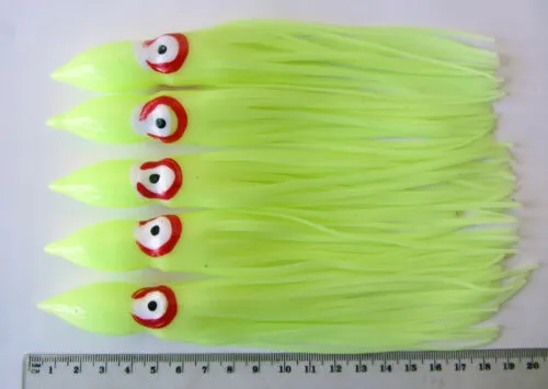 5 x Octopus Squid Skirt Trolling Jig Lure 20cm Fishing Tackle lumo
